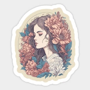 Floral Girl Illustration Sticker